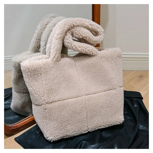 Plaid Particle Lamb Wool Shoulder Bag Korean Style Khaki - Shop at LoveMi
