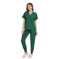 Operating Room Operating Gown Short Sleeve Doctor Elastic Scrub Suit - Dark Green - View 1