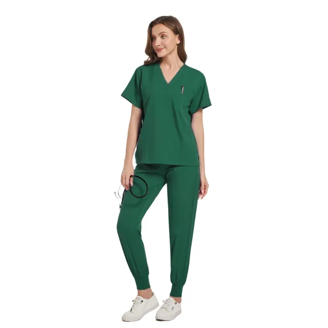 Operating Room Operating Gown Short Sleeve Doctor Elastic Scrub Suit Dark Green - Shop at LoveMi