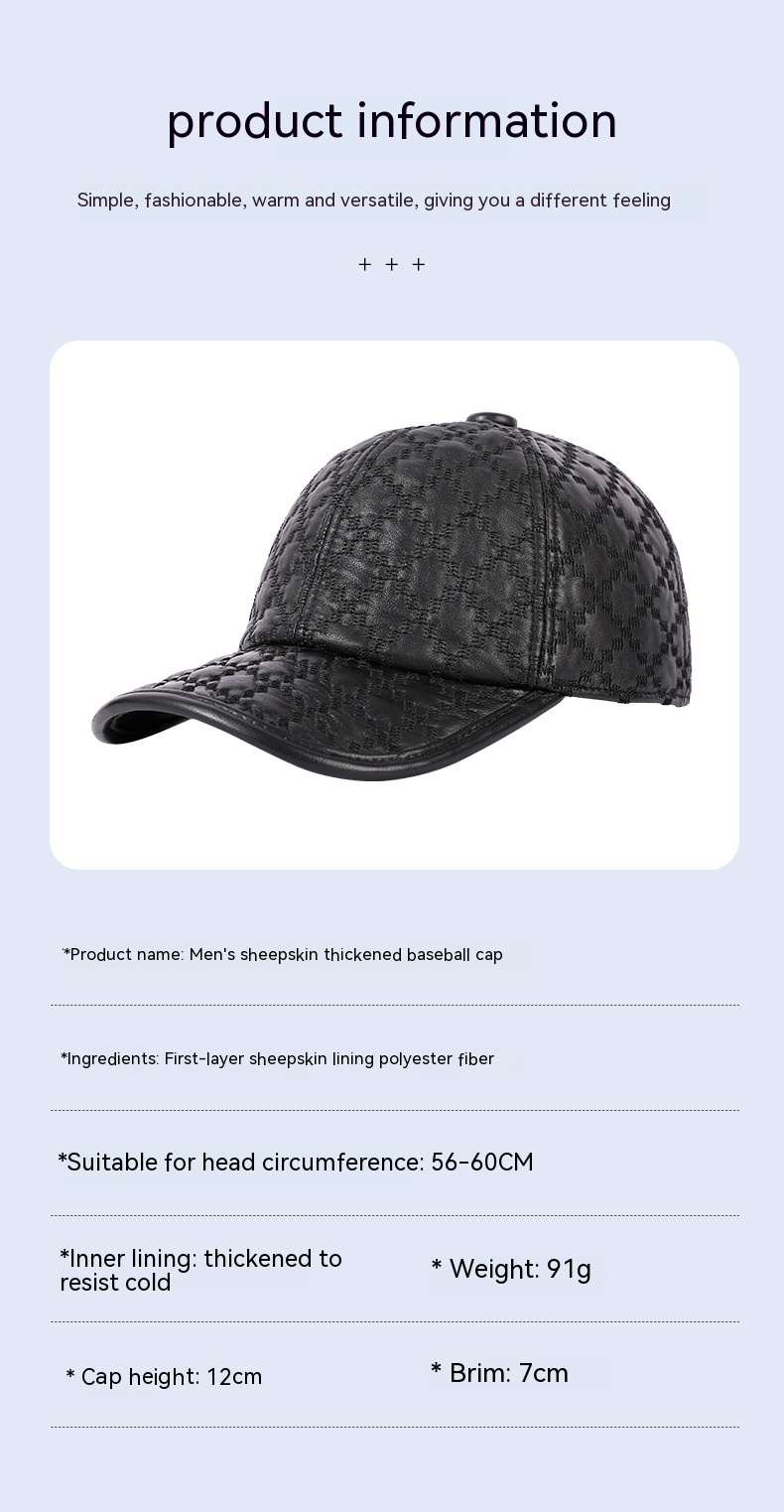 Full-grain Sheepskin Korean Style Small Plaid Hat Men — foto 8