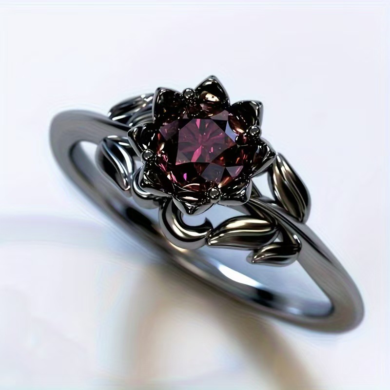 Lady's Flower Shape Zircon Inlaid Ring