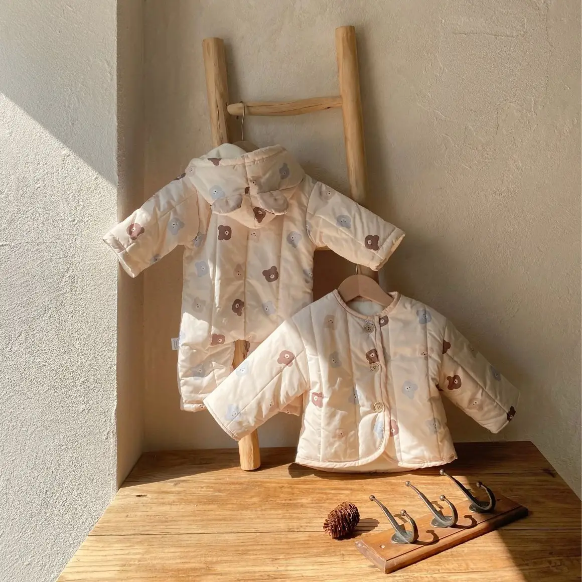 Quilted Mini Bear Cardigan Cotton Coat Jacket Baby Jumpsuit