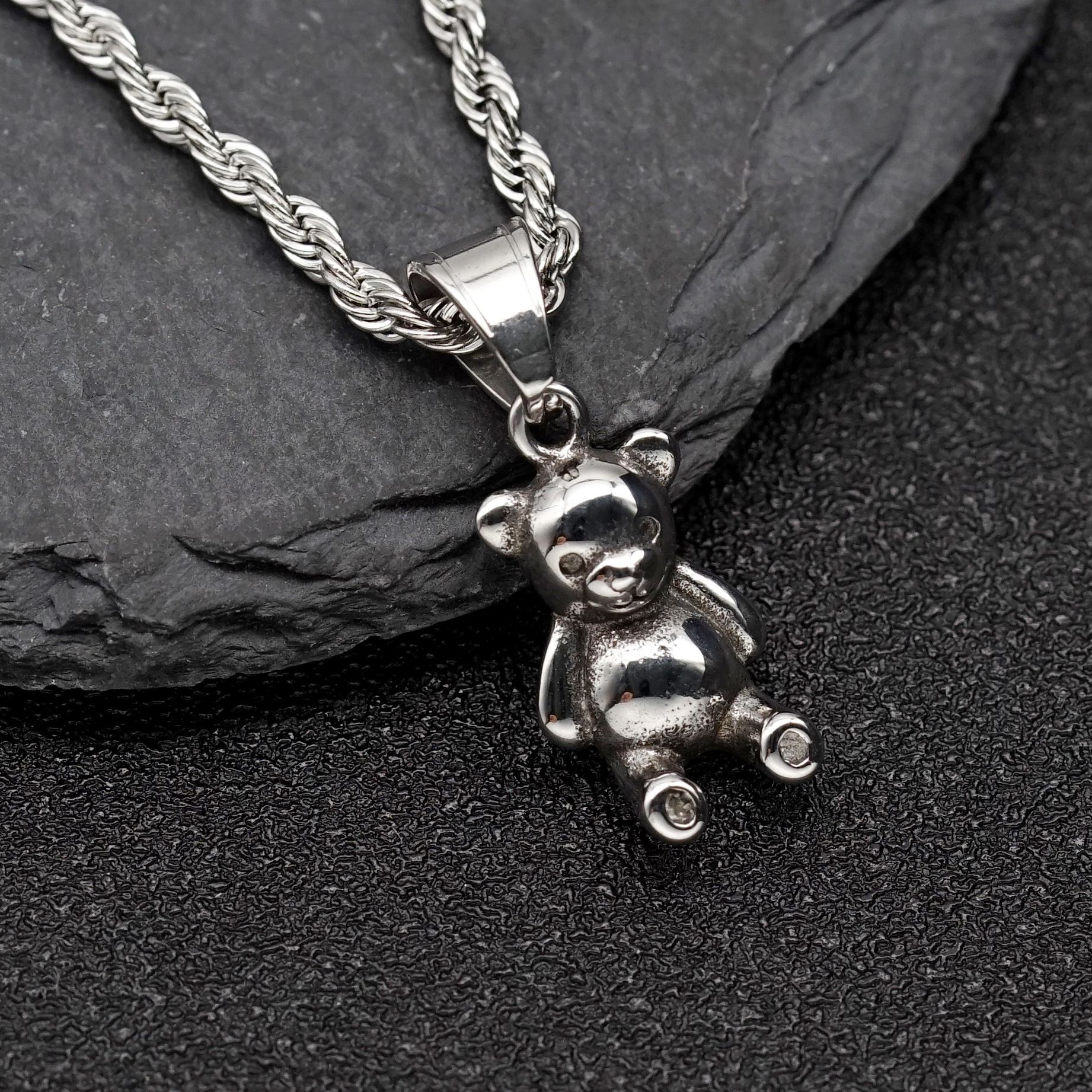 Stainless Steel Bear Pendant Necklace, picture 5 of 5