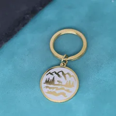 Fashion Medal Carved Mountain Charm Pendant Stainless Steel Key Ring - Gold - View 1