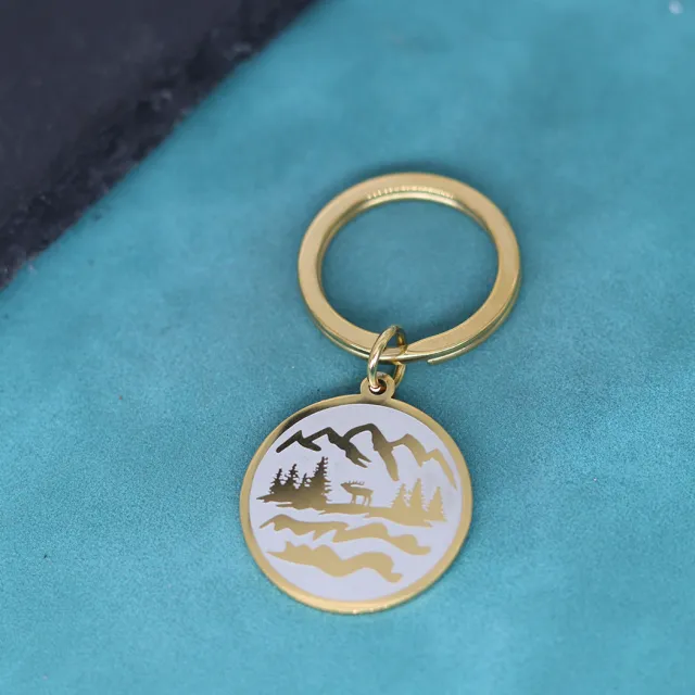 Fashion Medal Carved Mountain Charm Pendant Stainless Steel Key Ring Gold - Shop at LoveMi