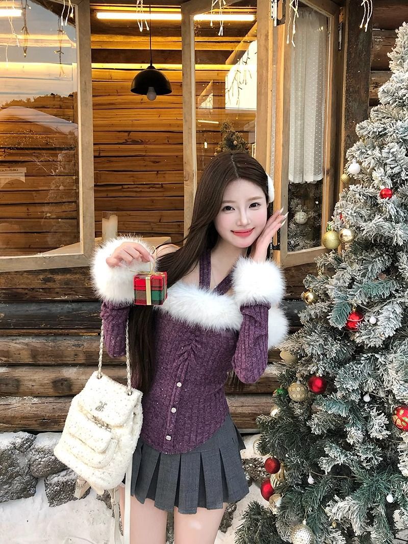 Lila Damenpullover – Ausschnitt-Detail