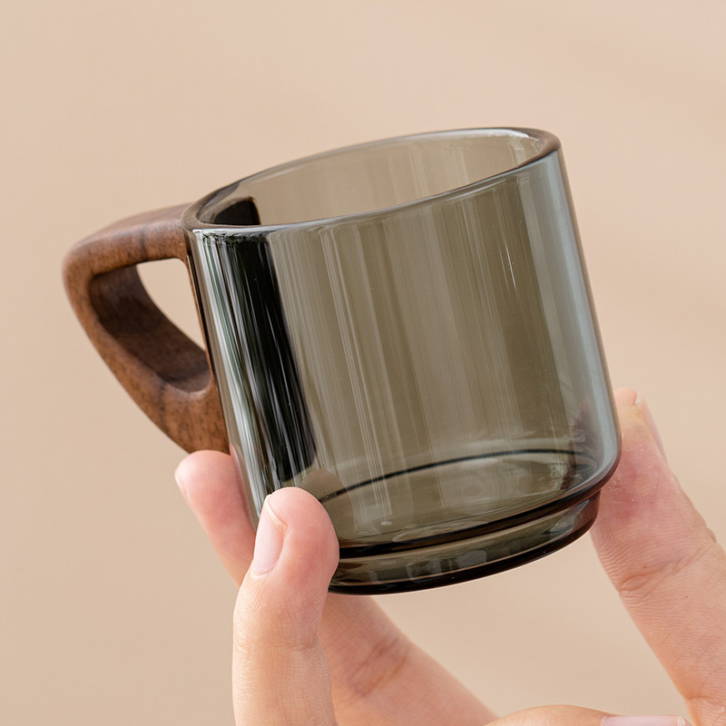 Glass Teacup Tea Cup With Handle Walnut