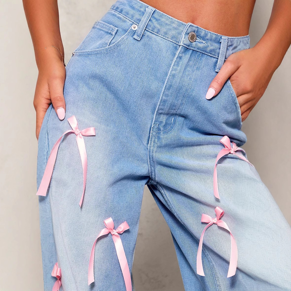 Bow High Waist Wide Leg Jeans - Image 2