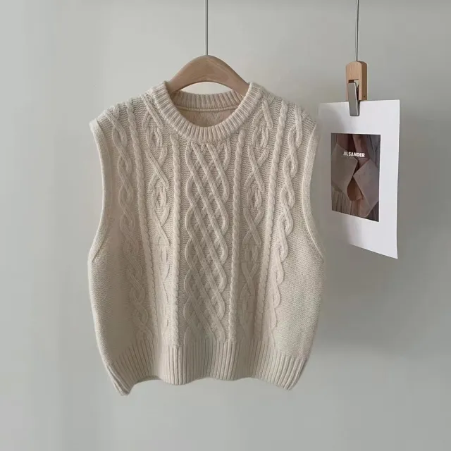 Women's Heavy Industry Retro Knitted Vest Beige - Shop at LoveMi