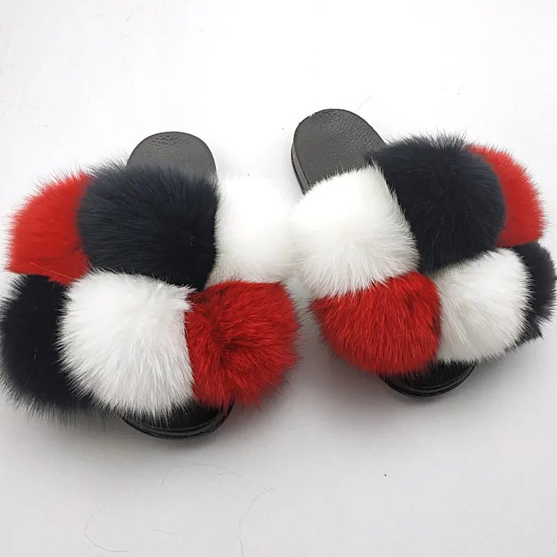 Fox Fur Ball Slippers For Outer Wear - Color 3-41