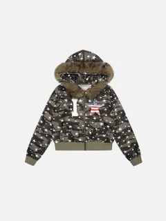 Women's Fashion Personalised Printed Zipper Hooded Sweater - Camouflage-L - View 1
