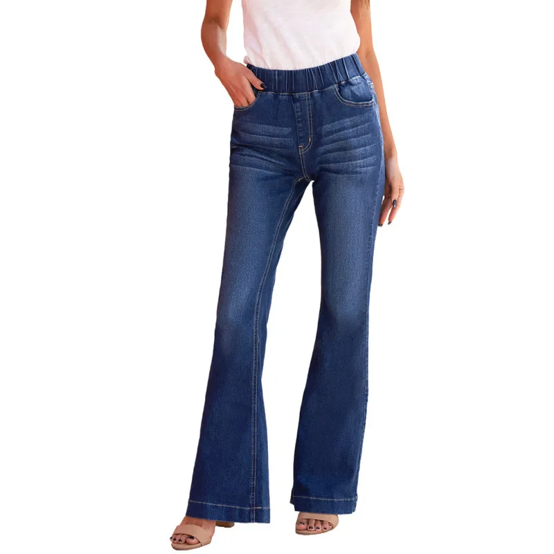 Jeans Women's European And American High Waist Elastic Waist Head - Blue