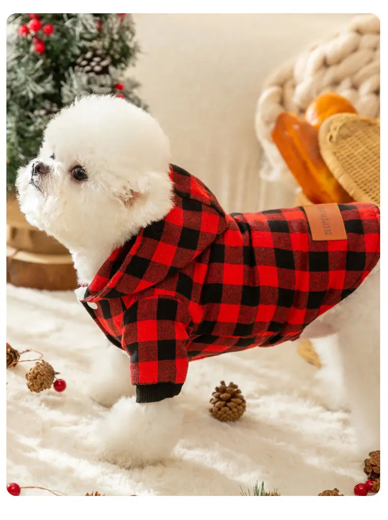 Pet Dog Classic Plaid Hooded Cotton-padded Coat
