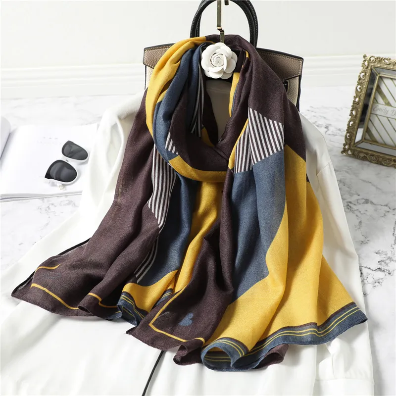 Simple Geometric Striped Scarf Women's Contrast Color Shawl - Yellow