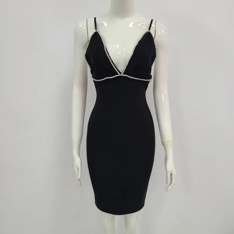 Women's Stretch Deep V Strap Dress