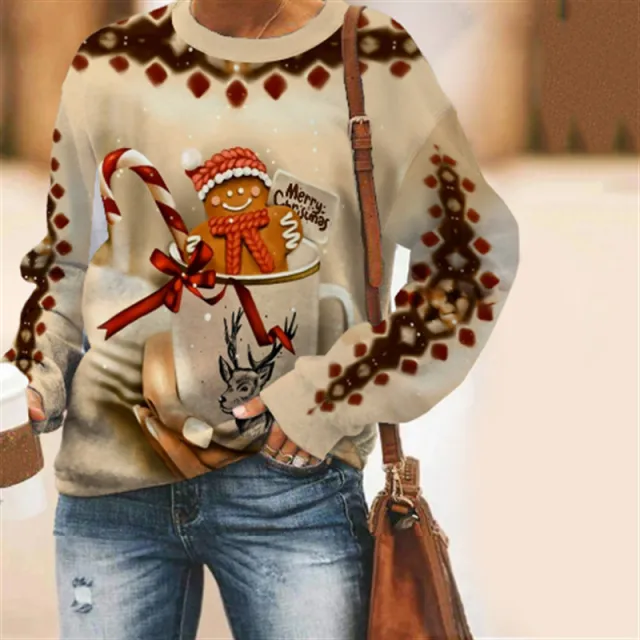 Christmas Snowman Christmas Loose Round Neck Casual Long Sleeve Sweatshirt Santa Claus A 3 Xxl - Shop at LoveMi