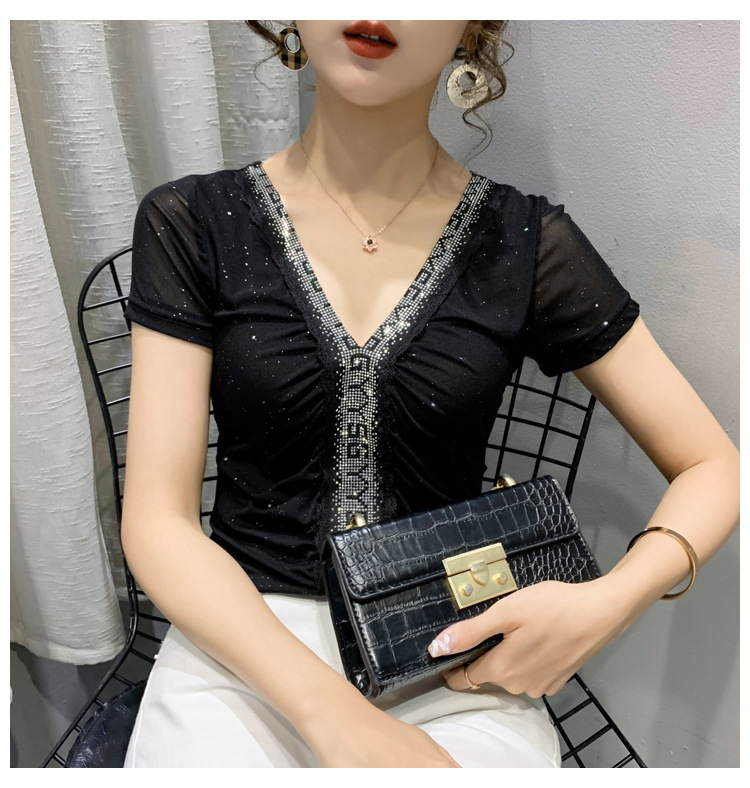 Title 9, Mesh Stitching Hot Diamond Thin Women