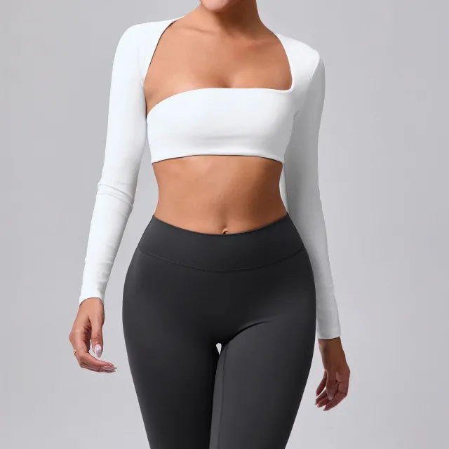 Autumn Sand Brushed Shawl Long Sleeve Yoga Wear White - Shop at LoveMi