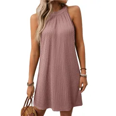 Round Neck Halter Loose Sleeveless Dress Women - Pink - View 1
