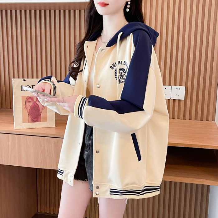 Casual Fashion Sweater Heavy Industry Cartoon Embroidery Contrast Color Baseball Uniform
