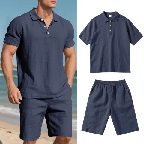 Summer Men's Loose Casual Linen Breathable Short Beach Sleeve