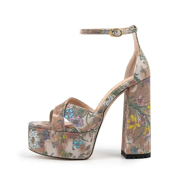 Waterproof Platform Thick Heel Ankle strap Buckle High Heels Brown - Shop at LoveMi