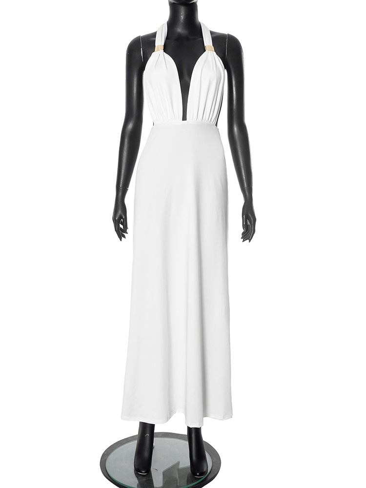 Low cut Pleated Adjustable Height Metal Ring Buckle Dress White - Shop at LoveMi