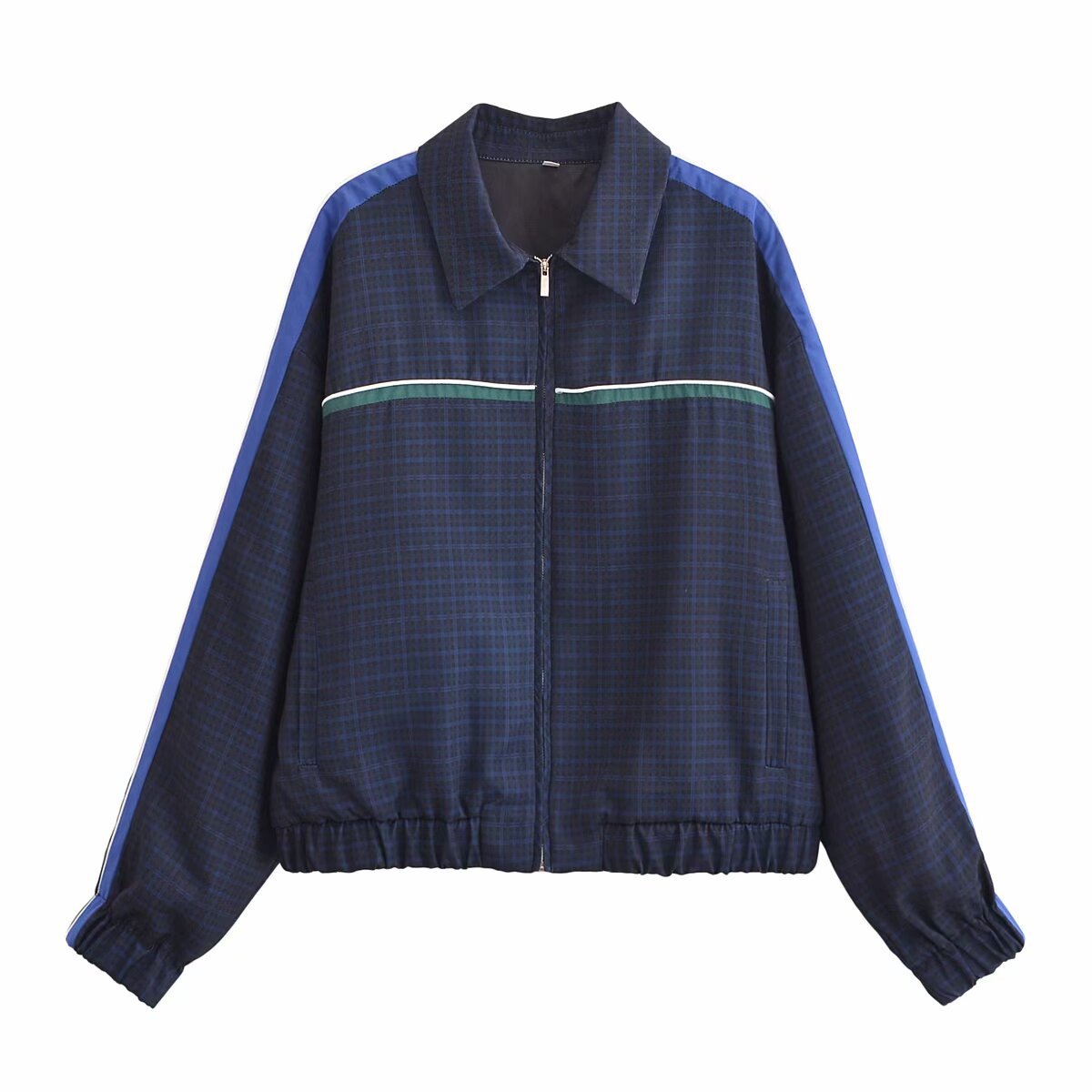 New Women's Striped Long-sleeved Zipper Jacket Casual Elastic Waist Trousers Suit