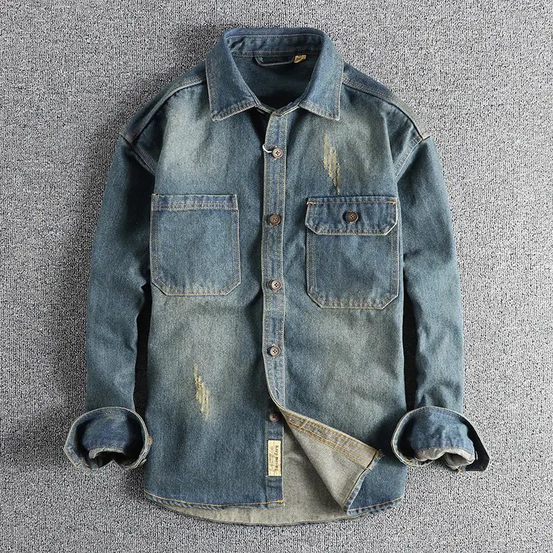 Washed Vintage Denim Shirt for Men