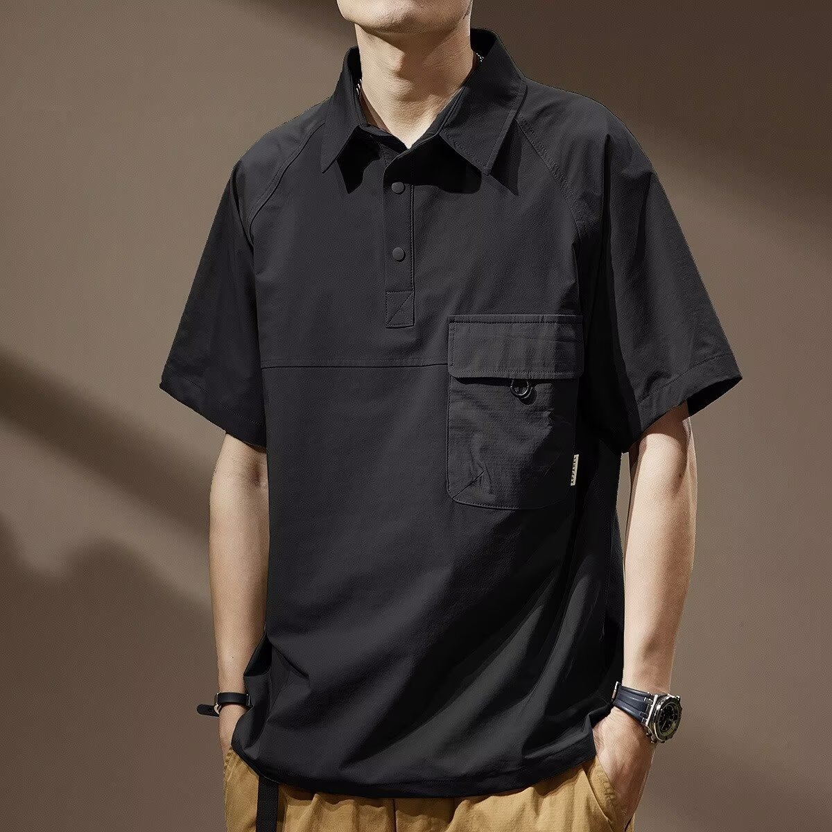 Mens Summer Retro Lapel Trendy T-Shirt