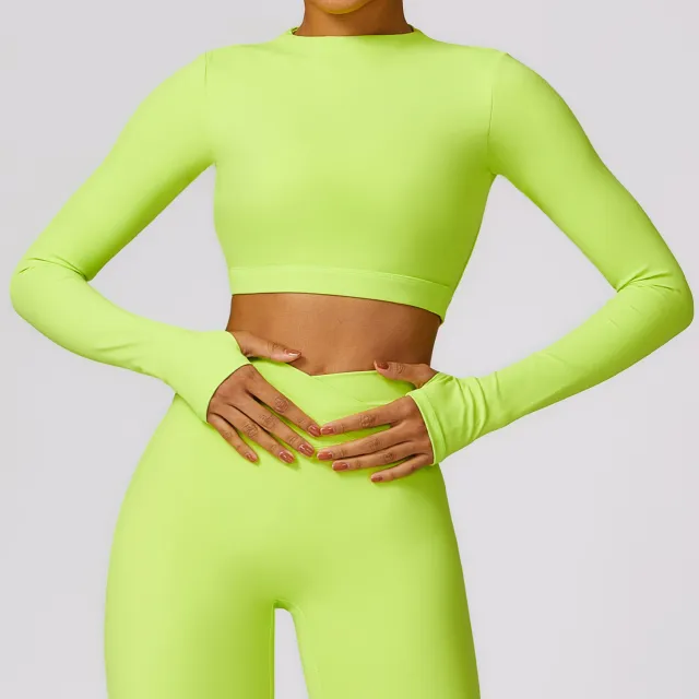 Brushed Tight Long sleeved Beauty Back Yoga Clothes Lime Green - Shop at LoveMi