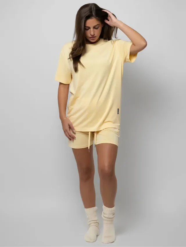 Women's Plus Size Loose Casual Summer Short sleeved Home Wear Suit Yellow - Shop at LoveMi