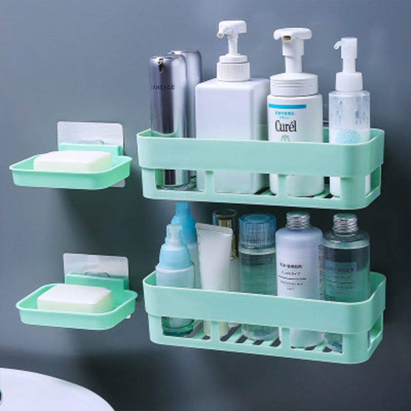 Bathroom Shelf Wall-mounted Tissue Box Storage Rack Draining Soap Dish