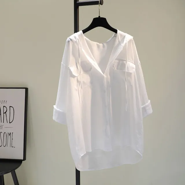 Women's White Hooded Casual Shirt White - Shop at LoveMi