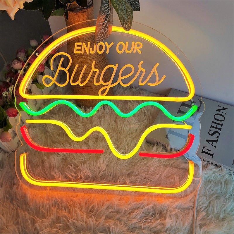 Title 6, LED Neon znak Hamburger Pizza Svetlo Ukrasite p...