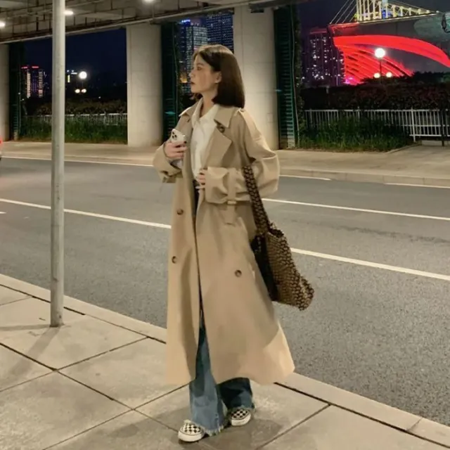 Korean style Petite Mid length Coat With British style Sophistication And Premium Feel Khaki - Shop at LoveMi
