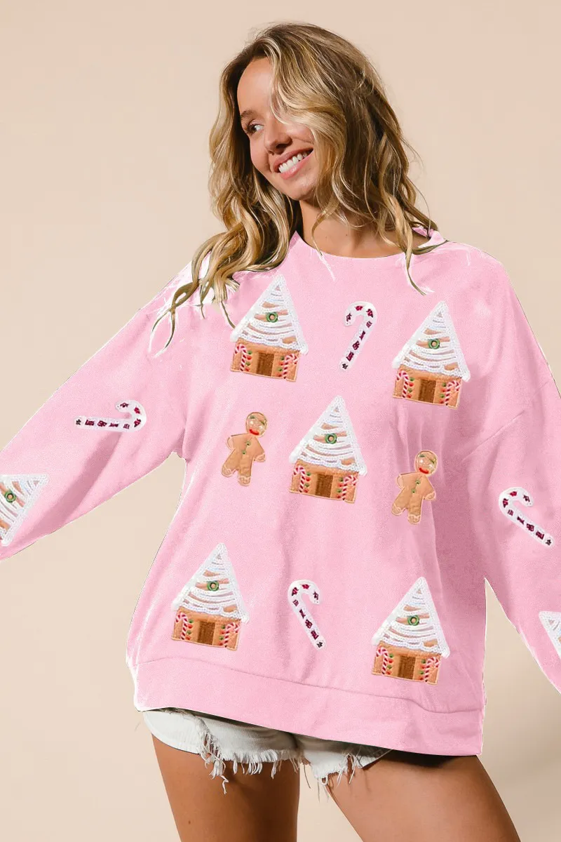 Autumn And Winter New European And American Christmas House Sequined Sweater - Pink