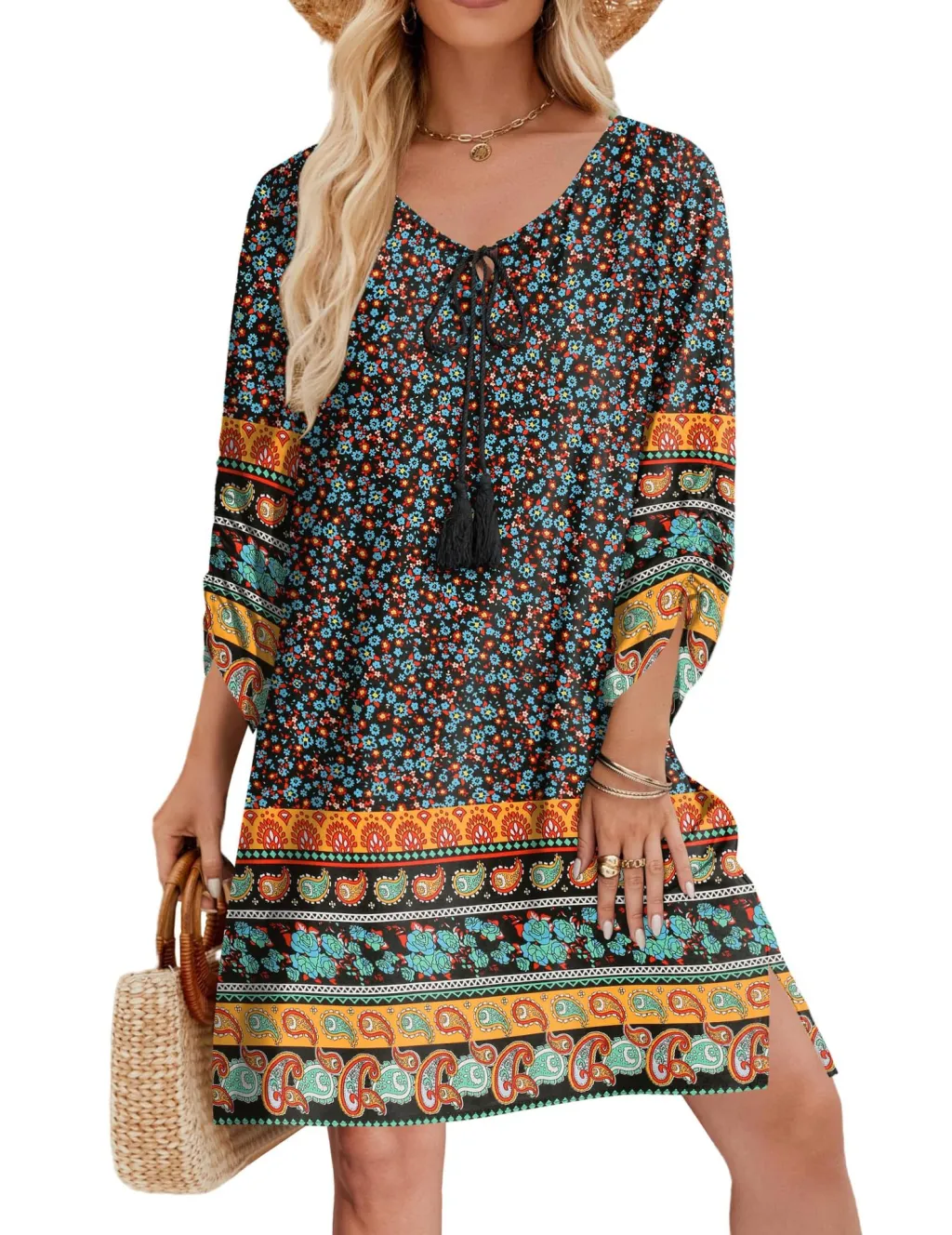 Women's Casual Bohemian V-Neck Tie-Dye Print Dress - Style4