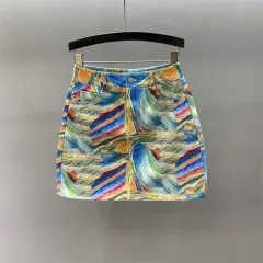 Women's High Waisted A-line Printed Denim Skirt - Color - View 1