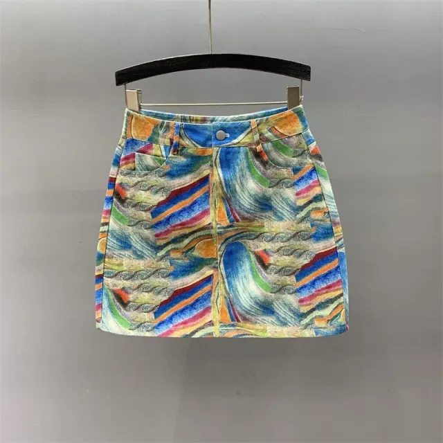 Women's High Waisted A line Printed Denim Skirt Color - Shop at LoveMi
