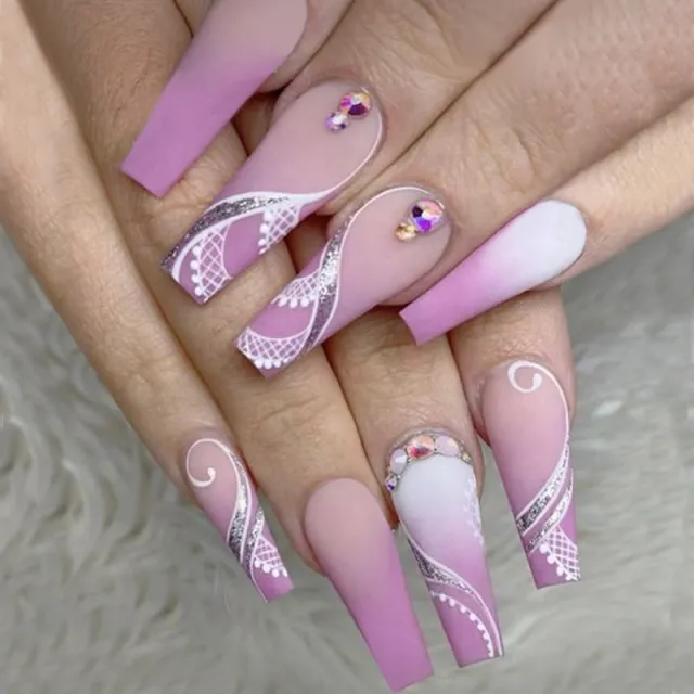 Fake Nails European And American Wear Long Bohemian Lace Style Jelly Glue - Shop at LoveMi