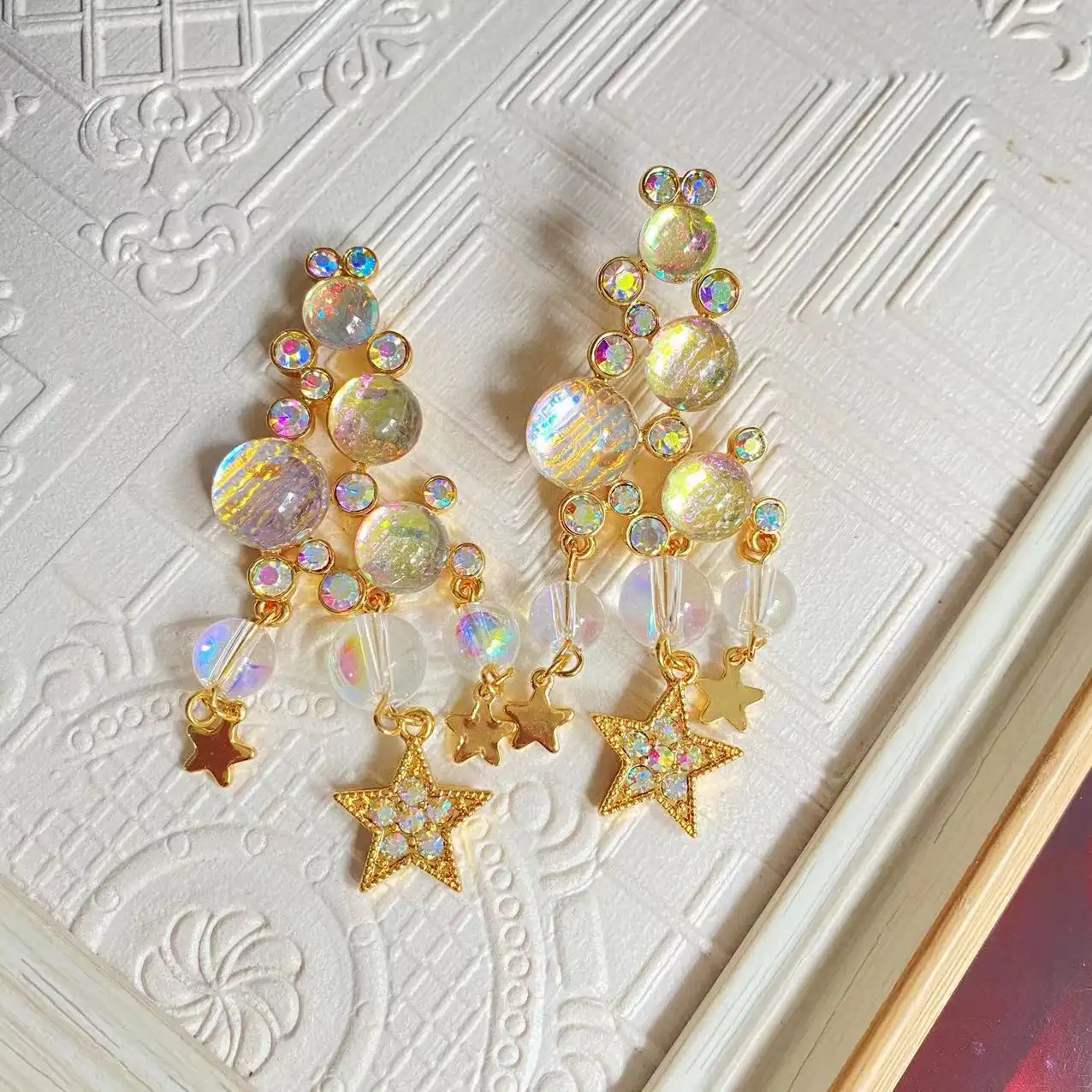 Sweet Transparent Starlight Elegant Design Mid-length Tassel Earrings