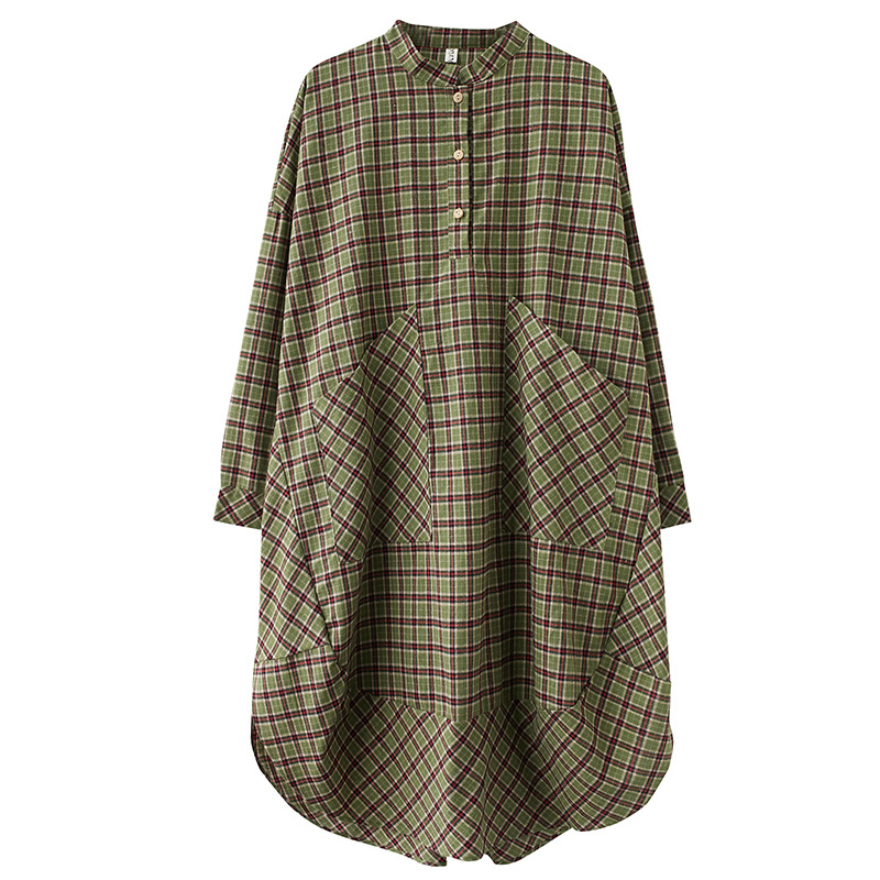 Women's Cotton And Linen Retro Plaid Loose Dress