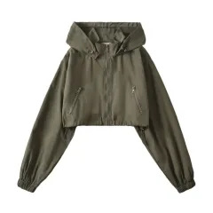 Loose Short Long Sleeve Women's Coat - Green - View 1