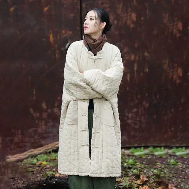 Vertical Plaid Women's Cotton padded Robe Raw Hemp - Shop at LoveMi