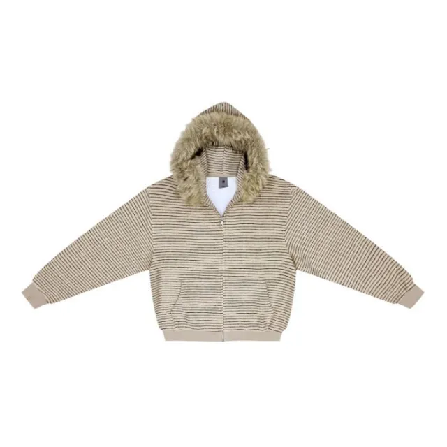 Vintage Fur Collar Couple Hooded Zipper Cardigan Sweater Apricot - Shop at LoveMi