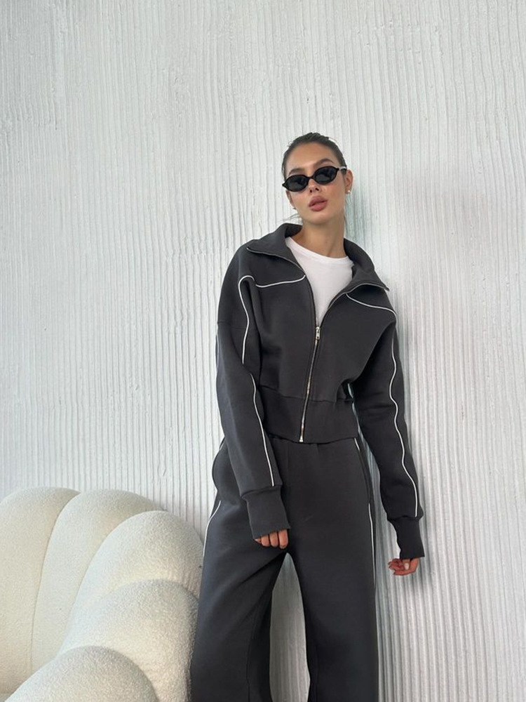 Ensemble Décontracté Femme Pull Zippé Pantalon