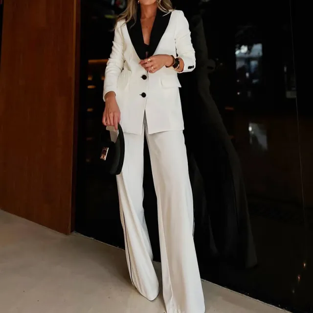Women's Fashion Business Coat Straight Loose Pants Two piece Suit White - Shop at LoveMi