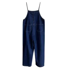 High Waist Slimming Denim Suspender Pants For Women - Blue - View 1