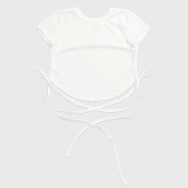 Summer New Yoga Wear Lace up Winding Back Hollow Sexy Sports Short sleeved T shirt White - Shop at LoveMi